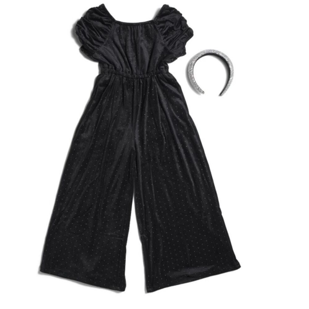 Sparkly Velour Jumpsuit, Tahari Black with Silver Dots Child‎ Size 4